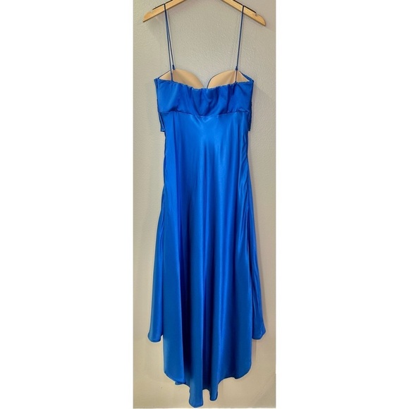 NWT Pinko Curtis Abito Ultra Blue Satin Flowy High Low Formal Midi Dress - Picture 5 of 16